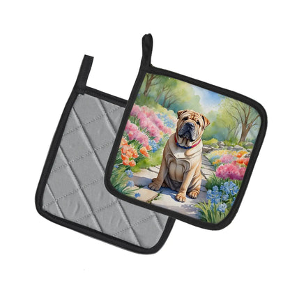 Shar Pei Spring Path Pair of Pot Holders
