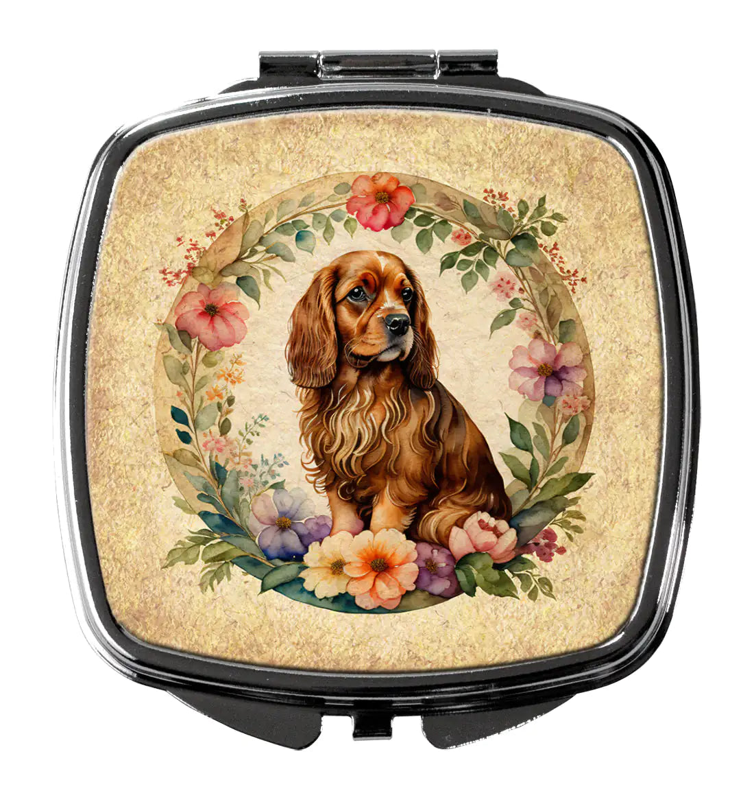 Sussex Spaniel and Flowers Compact Mirror