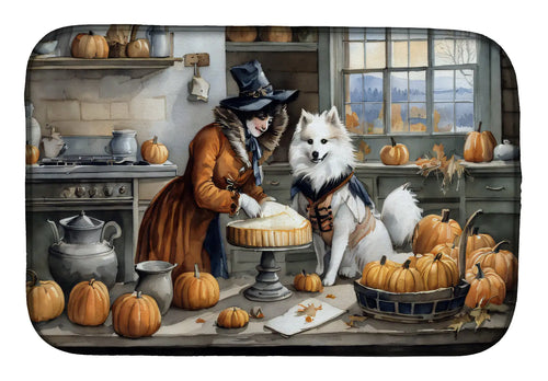American Eskimo Fall Kitchen Pumpkins Dish Drying Mat