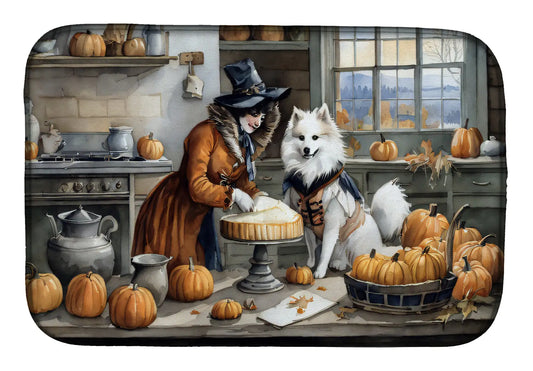 American Eskimo Fall Kitchen Pumpkins Dish Drying Mat