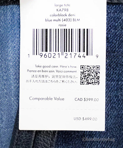 Kate Spade Rosie Large Blue Color block Denim Slouchy Tote