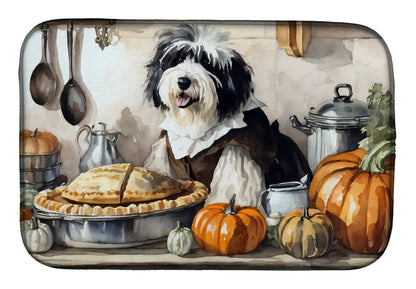 Old English Sheepdog Fall Kitchen Pumpkins Dish Drying Mat