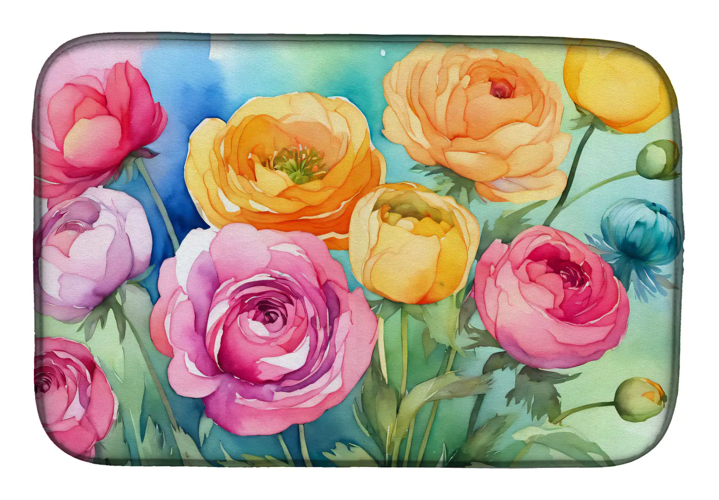 Ranunculus in Watercolor Dish Drying Mat