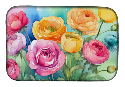 Ranunculus in Watercolor Dish Drying Mat