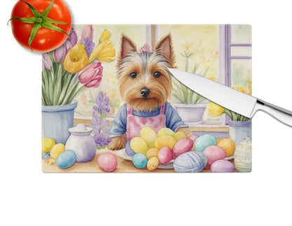 Decorating Easter Silky Terrier Glass Cutting Board