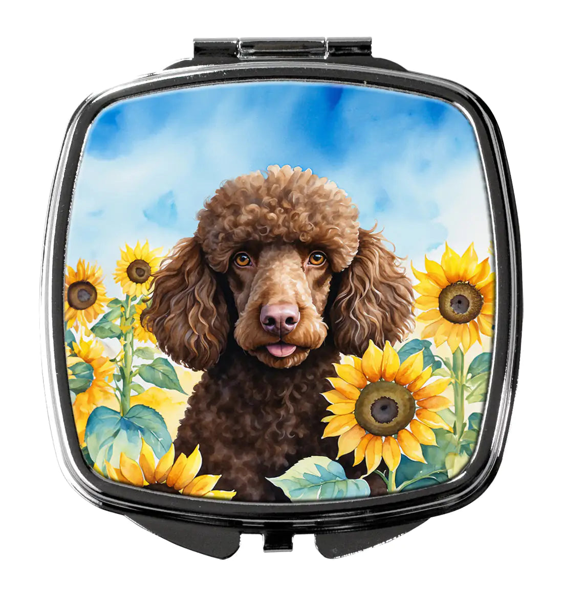Chocolate Poodle in Sunflowers Compact Mirror