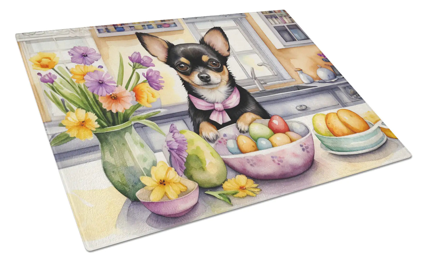 Decorating Easter Chihuahua Glass Cutting Board