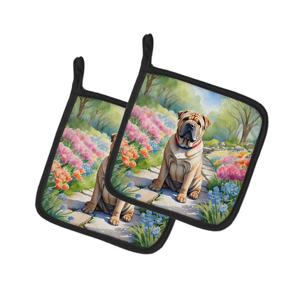 Shar Pei Spring Path Pair of Pot Holders