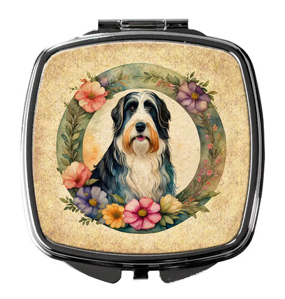 Bearded Collie and Flowers Compact Mirror