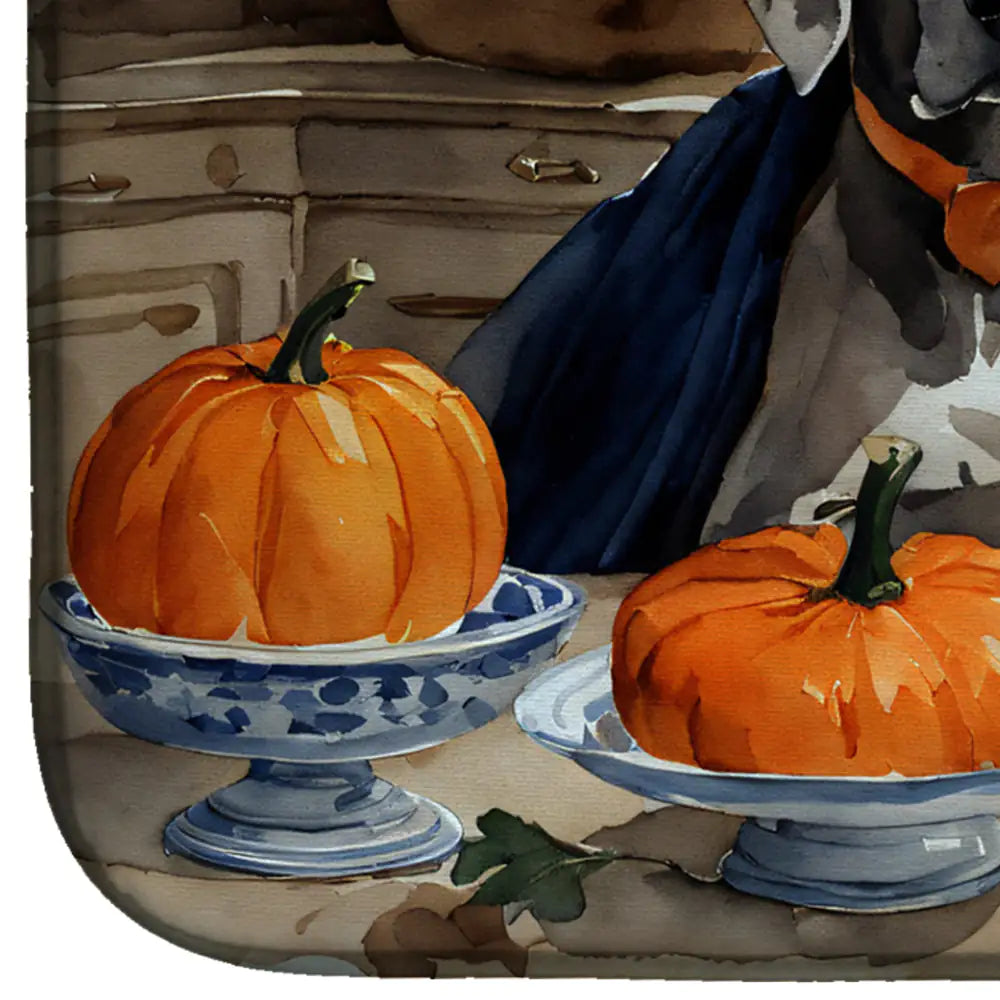 Weimaraner Fall Kitchen Pumpkins Dish Drying Mat