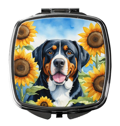 Greater Swiss Mountain Dog in Sunflowers Compact Mirror