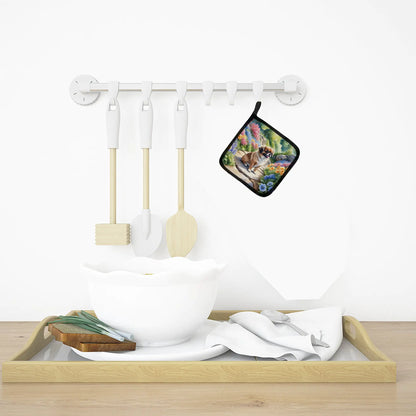 Tibetan Spaniel Spring Path Pair of Pot Holders