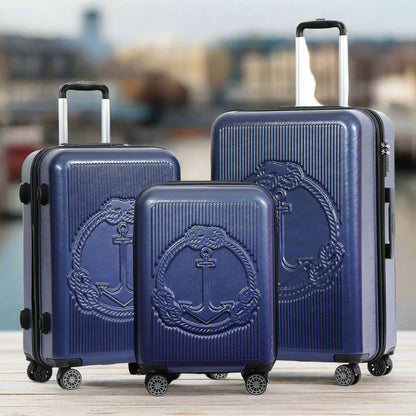 Biggdesign Ocean Hard shell Spinner Luggage Set, Navy Blue, 3 Piece