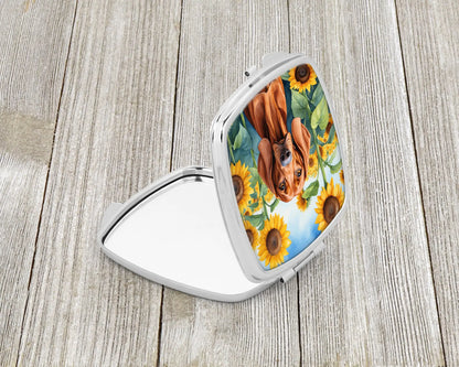 Redbone Coonhound in Sunflowers Compact Mirror