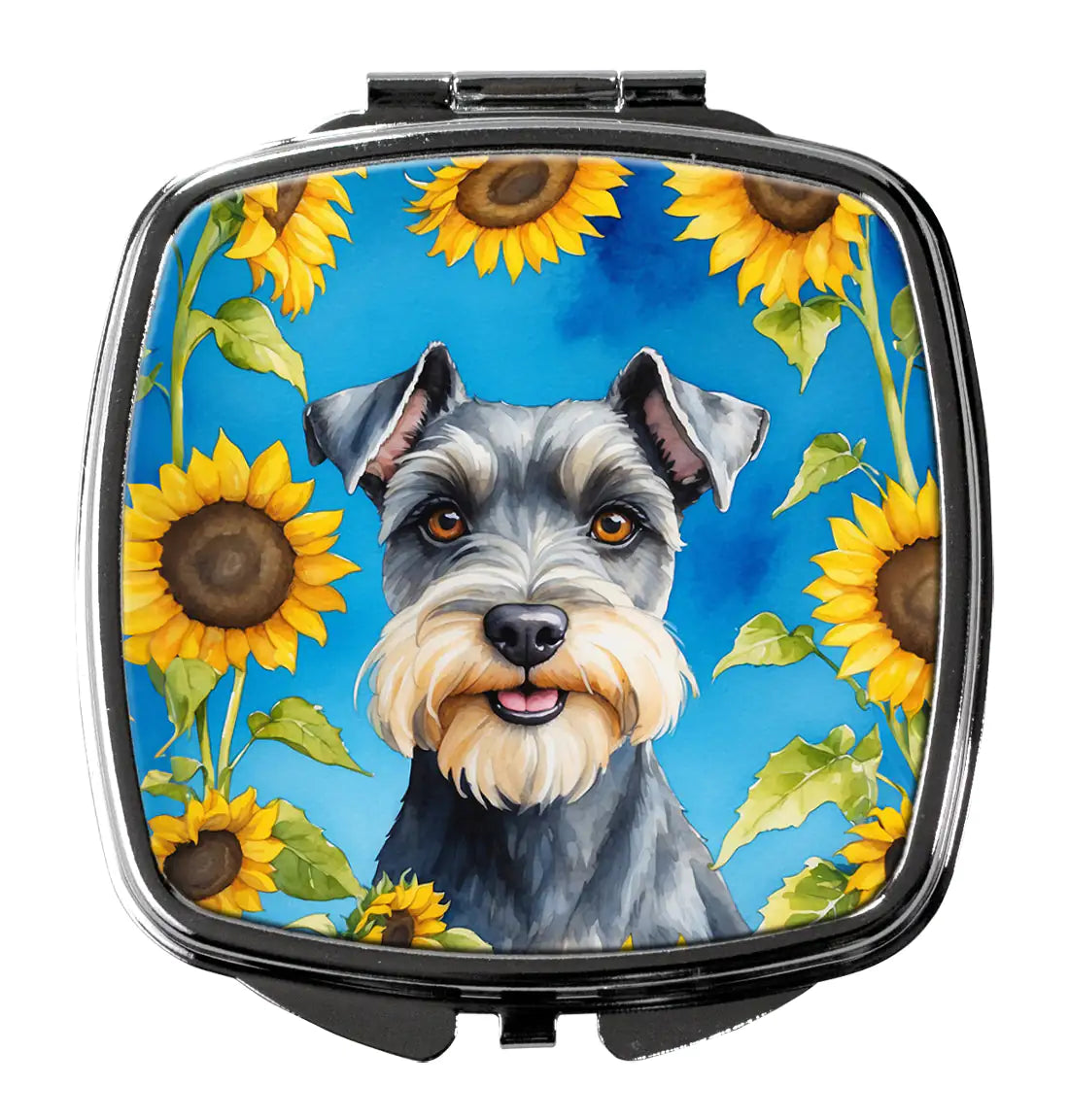 Schnauzer in Sunflowers Compact Mirror