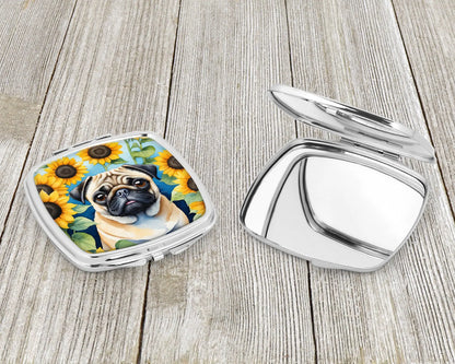 Pug in Sunflowers Compact Mirror