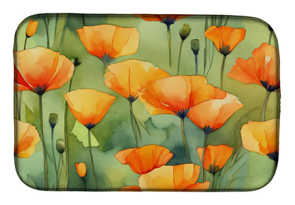 California California Poppies in Watercolor Dish Drying Mat