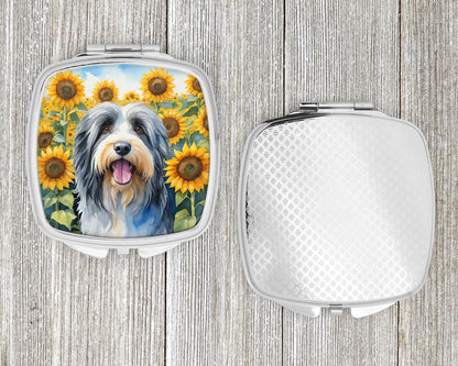 Bearded Collie in Sunflowers Compact Mirror