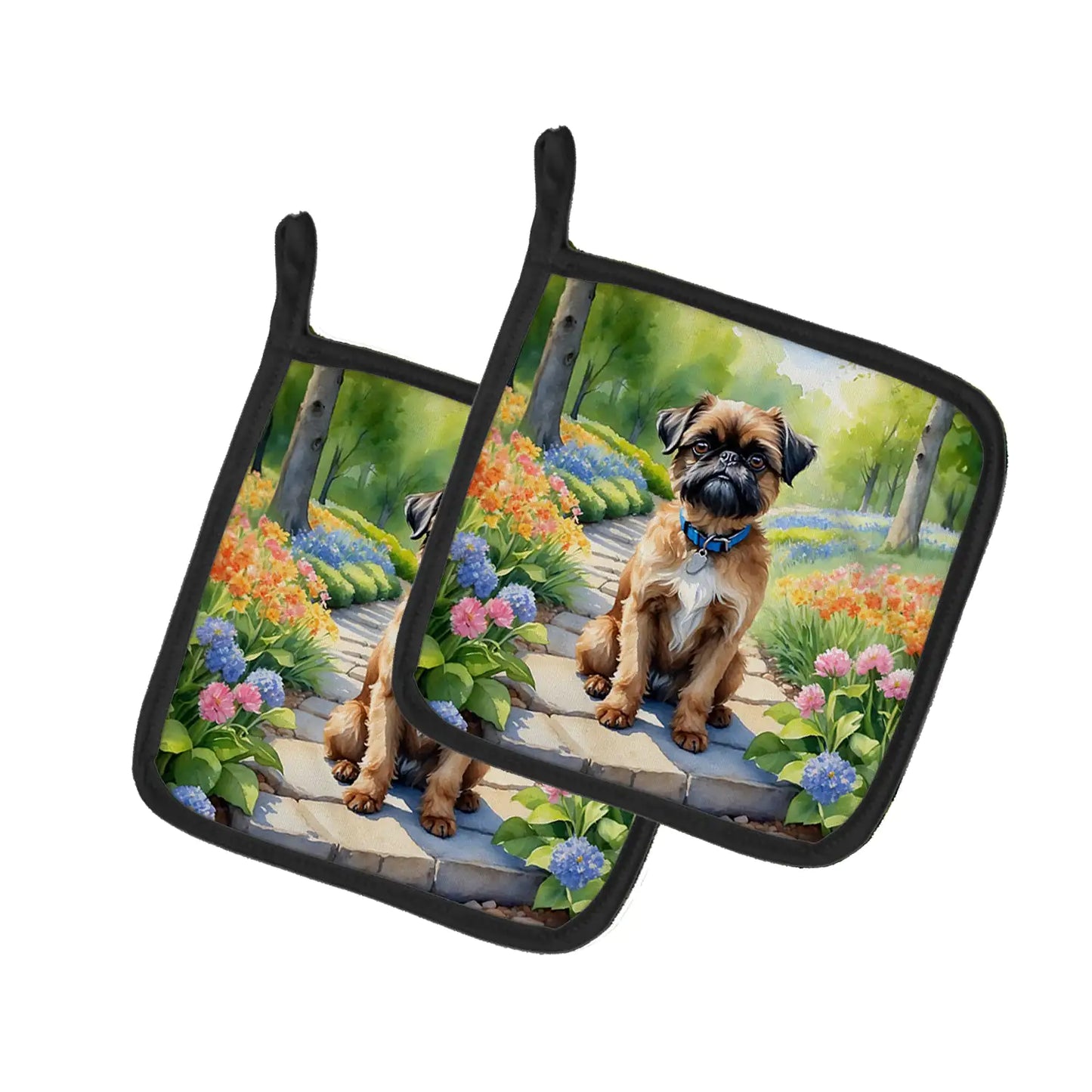 Brussels Griffon Spring Path Pair of Pot Holders