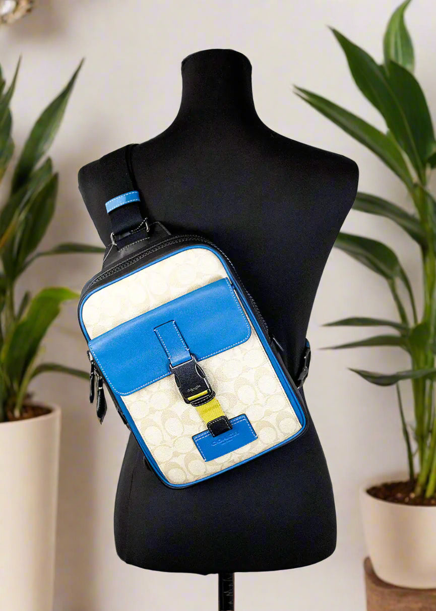 Coach Khaki Blue Jay Coated Canvas Color block Track Pack