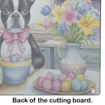 Decorating Easter Boston Terrier Glass Cutting Board