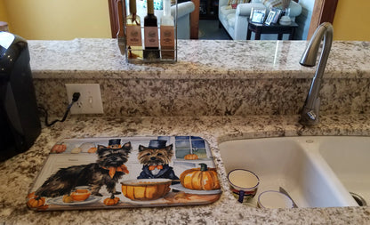 Cairn Terrier Fall Kitchen Pumpkins Dish Drying Mat