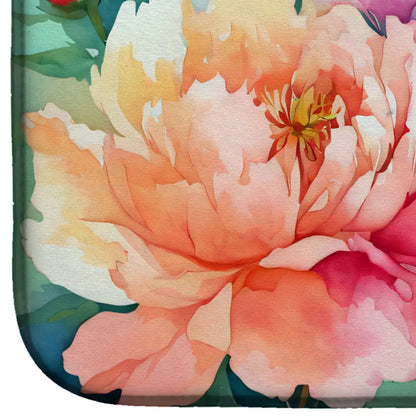 Indiana Peonies in Watercolor Dish Drying Mat