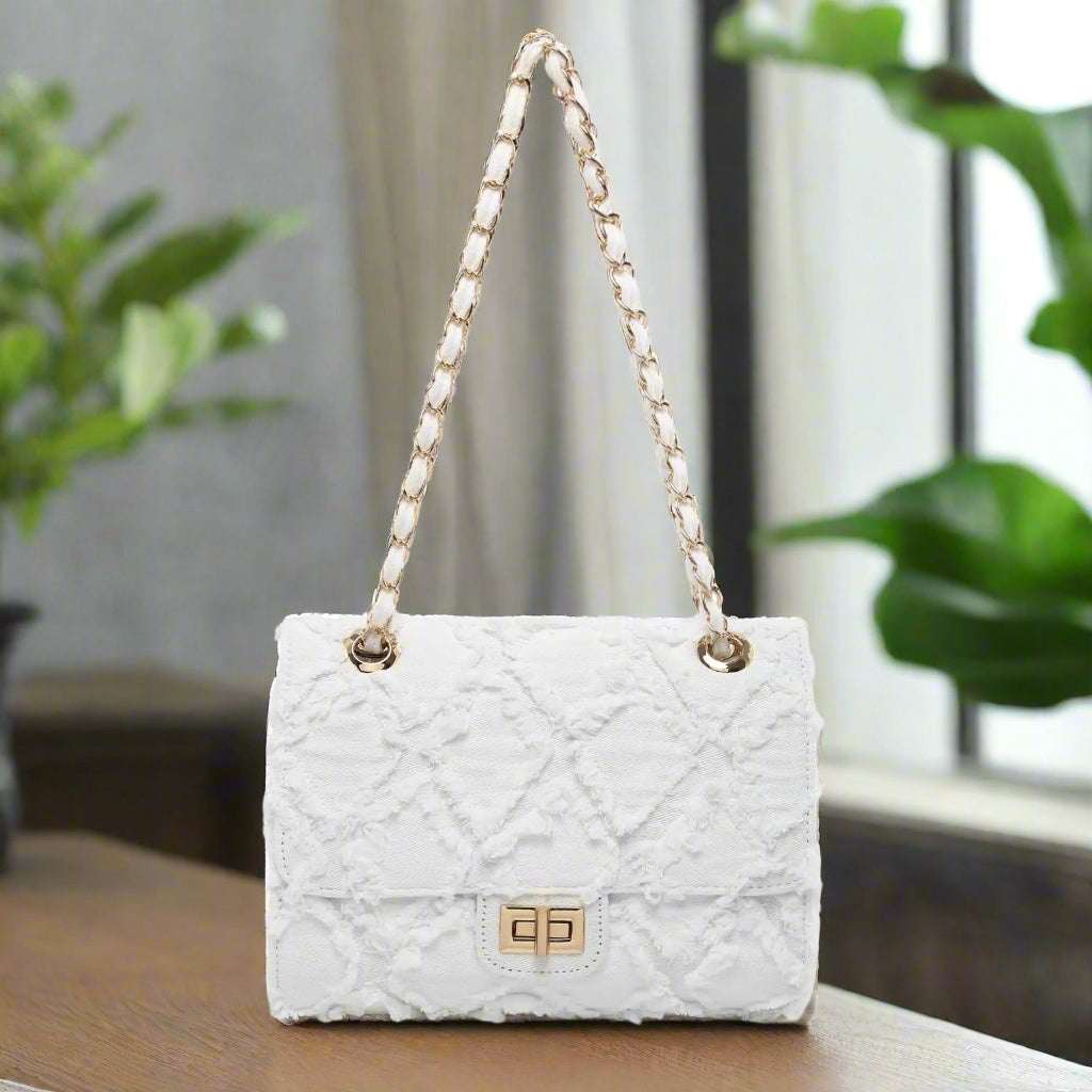 MKP Women Small Shoulder Bags Quilted Crossbody Distressed Jean Denim Purse Evening Clutch Handbag with Chain Strap