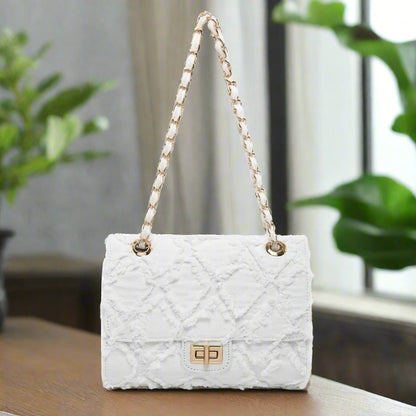 MKP Women Small Shoulder Bags Quilted Crossbody Distressed Jean Denim Purse Evening Clutch Handbag with Chain Strap