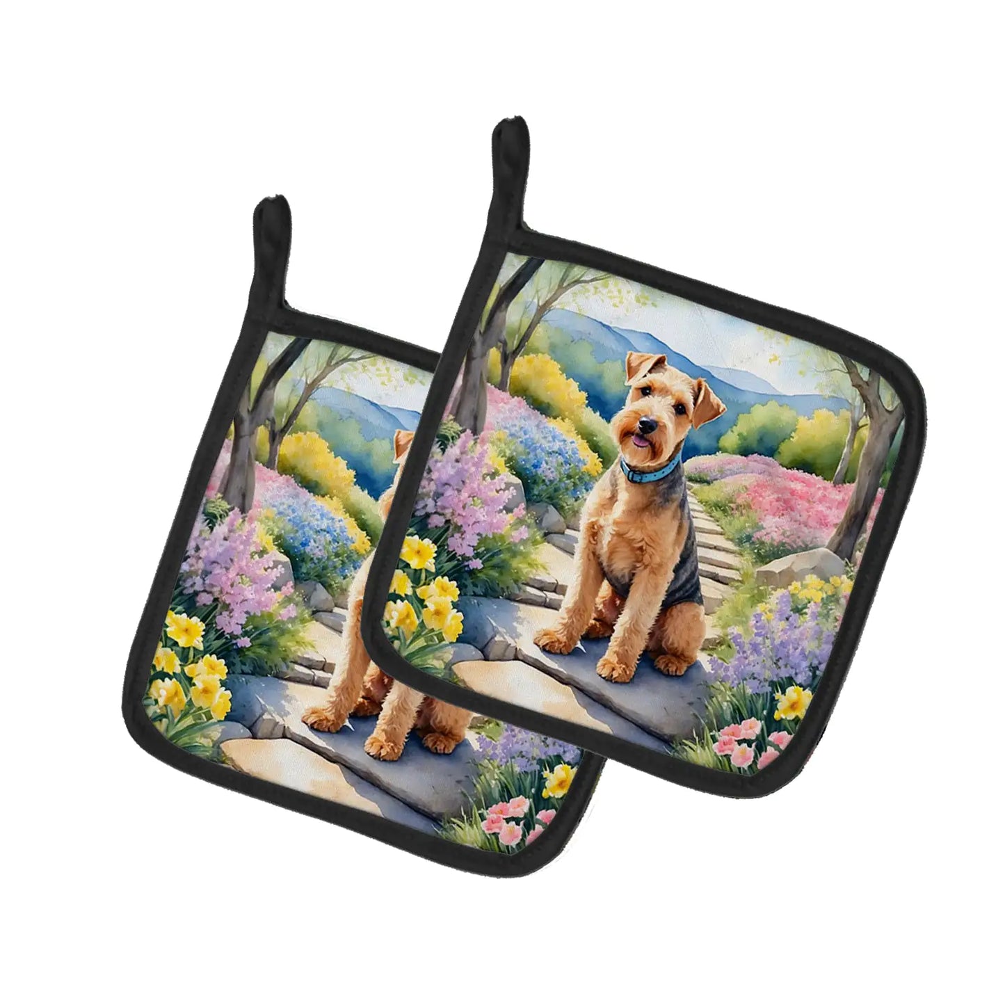 Lakeland Terrier Spring Path Pair of Pot Holders