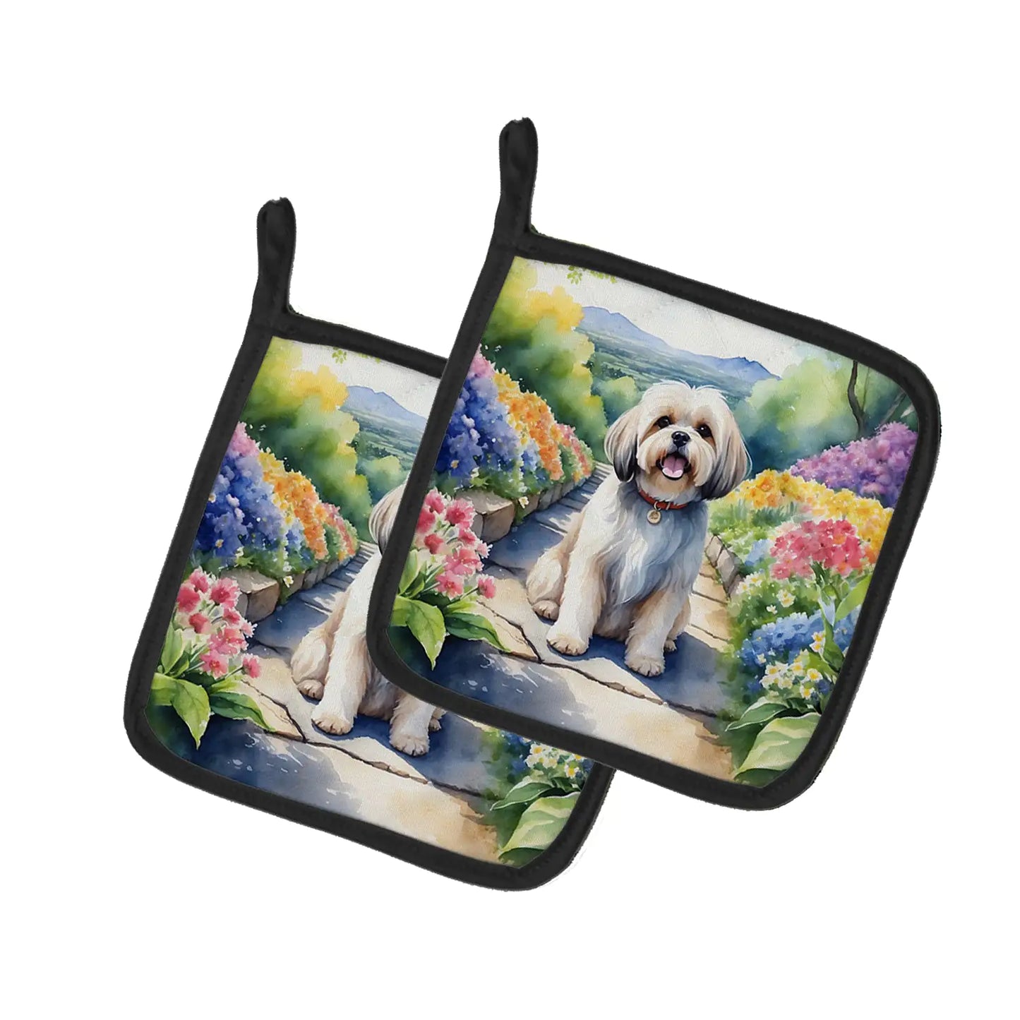 Lhasa Apso Spring Path Pair of Pot Holders