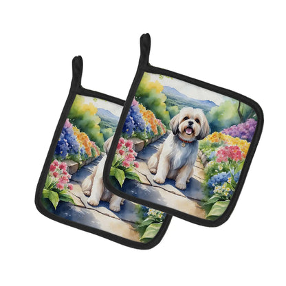 Lhasa Apso Spring Path Pair of Pot Holders