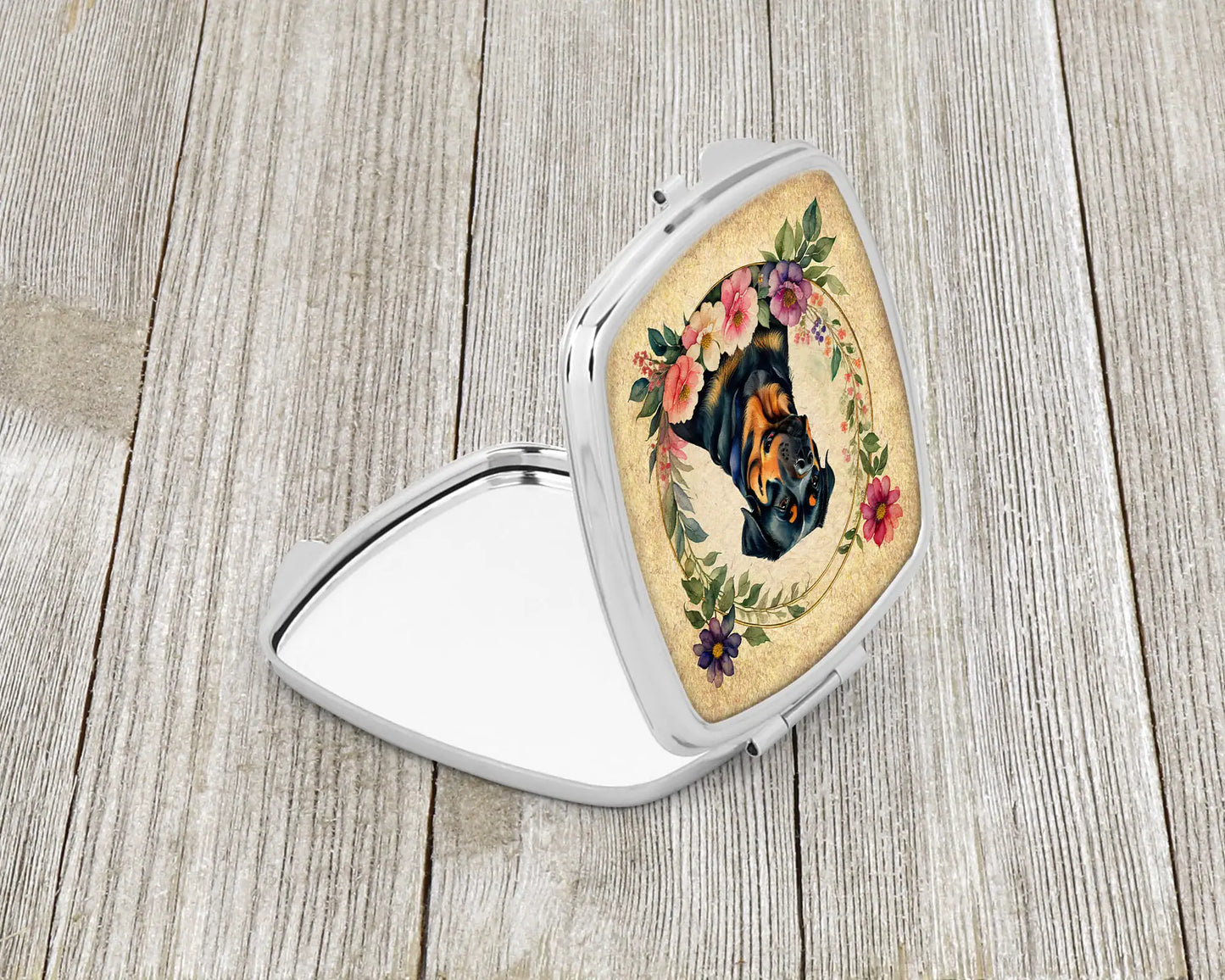 Rottweiler and Flowers Compact Mirror