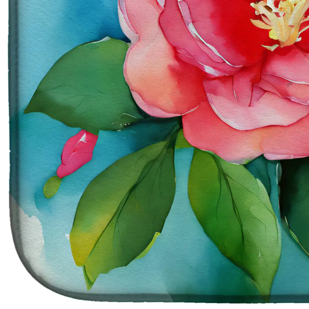 Alabama Camellia in Watercolor Dish Drying Mat
