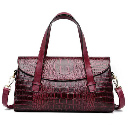 Vintage Crocodile Pattern Leather Messenger Handbag