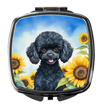 Black Poodle in Sunflowers Compact Mirror
