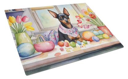 Decorating Easter Miniature Pinscher Glass Cutting Board