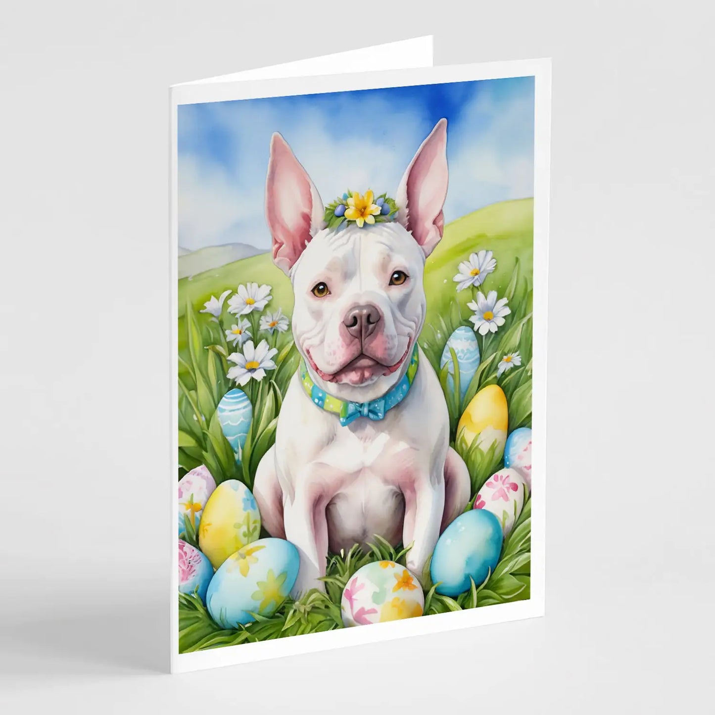 Pit Bull Terrier Easter Egg Hunt Greeting Cards Pack of 8