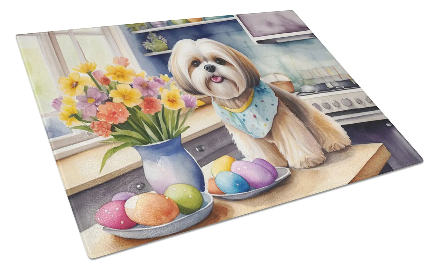 Decorating Easter Lhasa Apso Glass Cutting Board