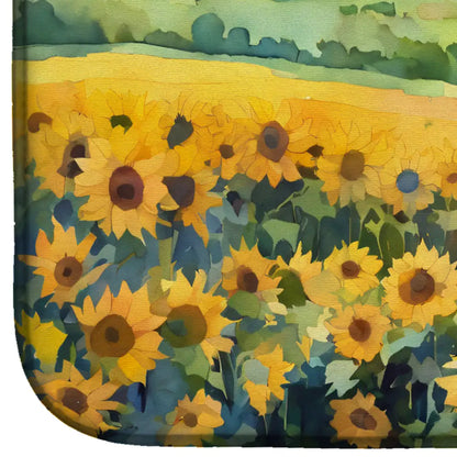 Kansas Sunflowers in Watercolor Dish Drying Mat