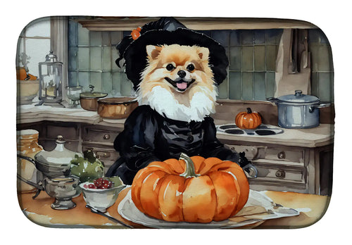 Pomeranian Fall Kitchen Pumpkins Dish Drying Mat