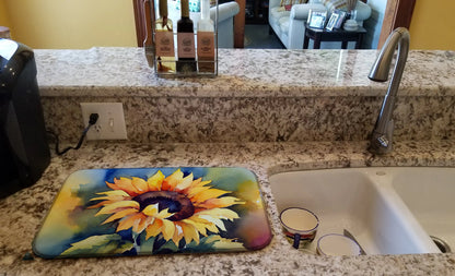 Sunflowers in Watercolor Dish Drying Mat
