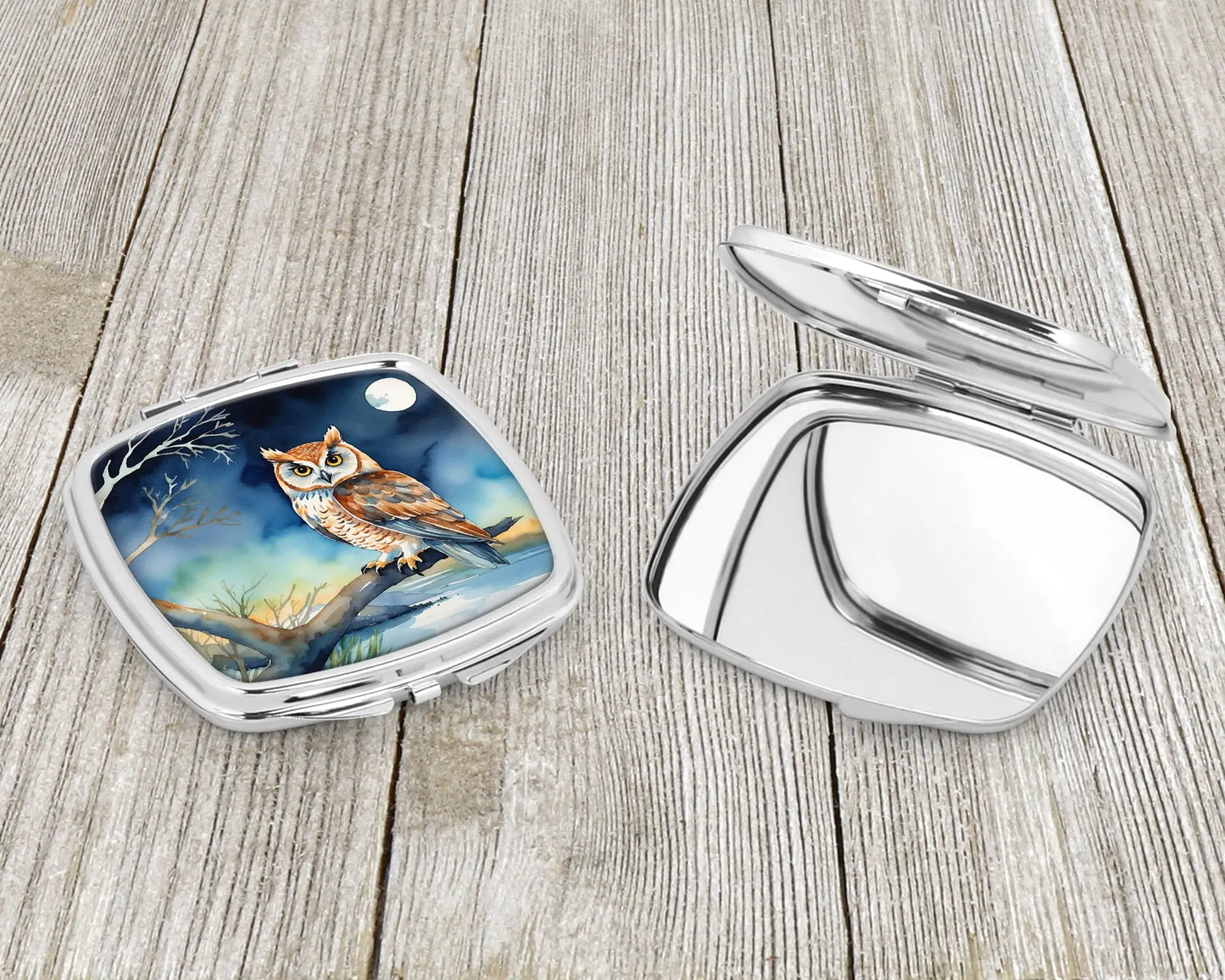 Owl Perched in Coastal Tree Compact Mirror