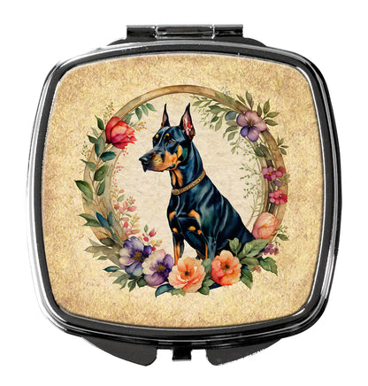 Doberman Pinscher and Flowers Compact Mirror