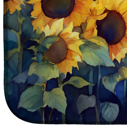 Sunflowers in Watercolor Dish Drying Mat