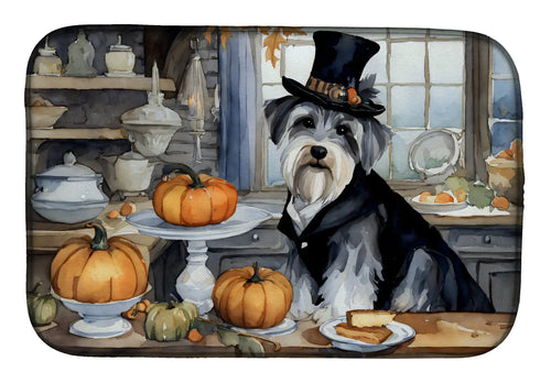 Schnauzer Fall Kitchen Pumpkins Dish Drying Mat