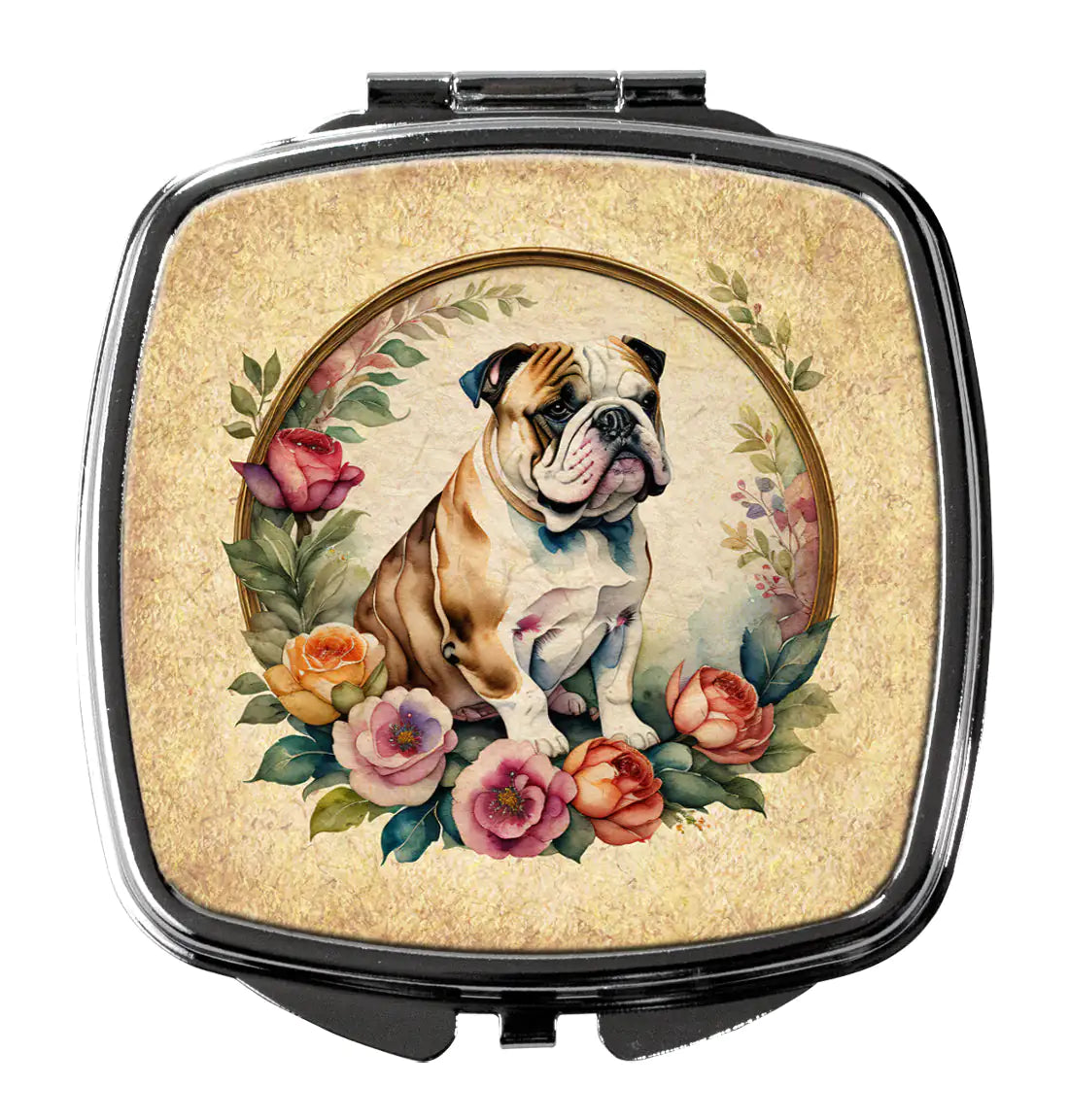 English Bulldog and Flowers Compact Mirror