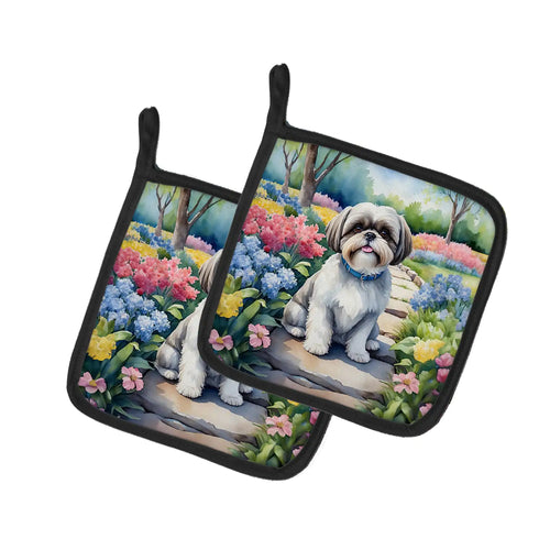 Shih Tzu Spring Path Pair of Pot Holders
