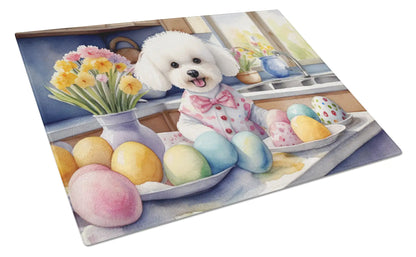 Decorating Easter Bichon Frise Glass Cutting Board