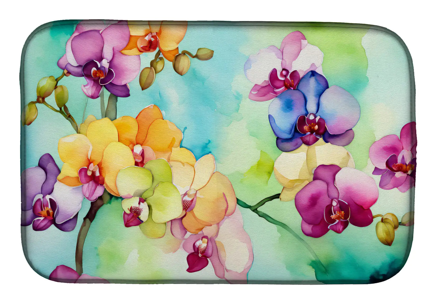 Orchids in Watercolor Dish Drying Mat